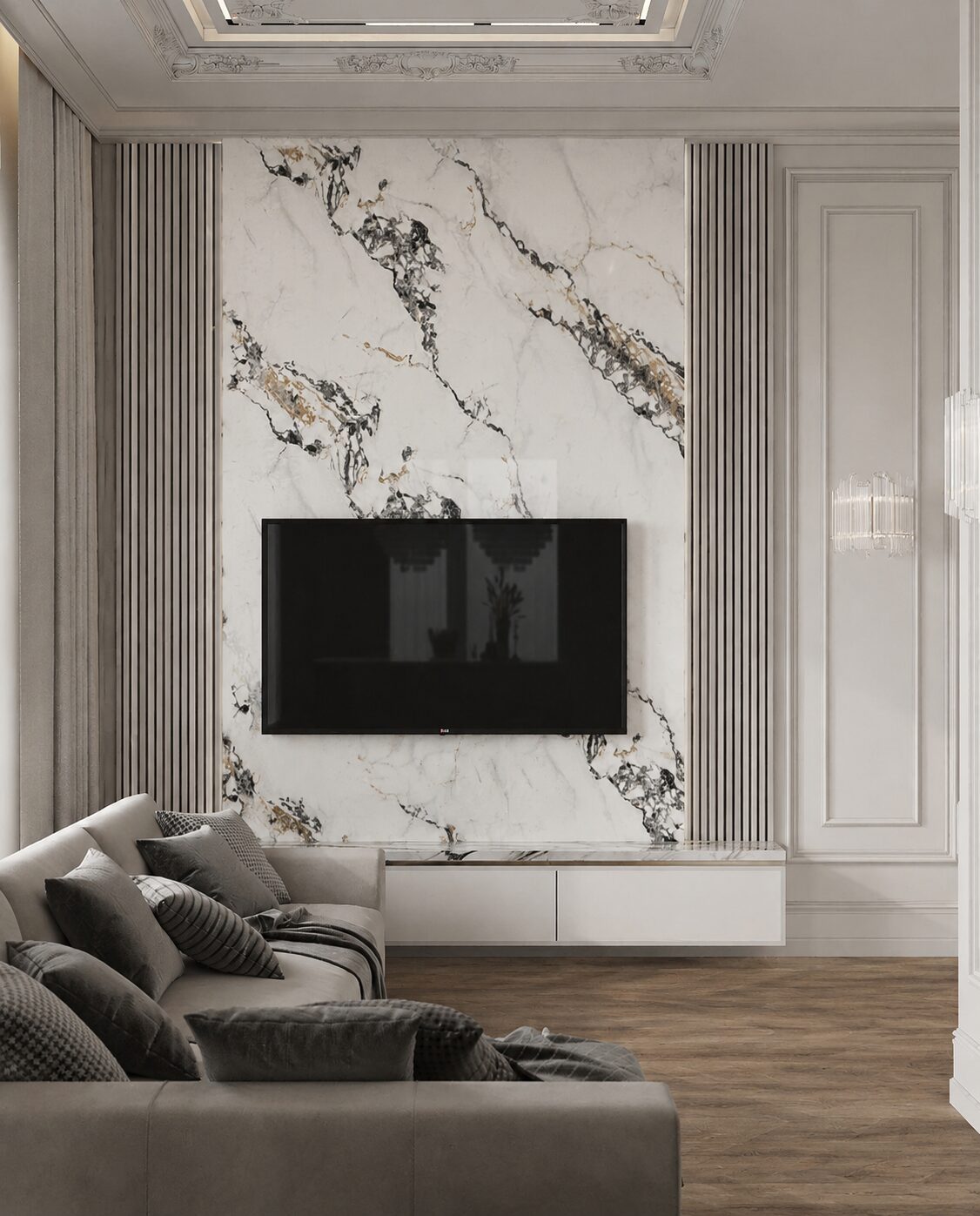 Dormitorio con pared Puna D'Oro detrás de la cama
